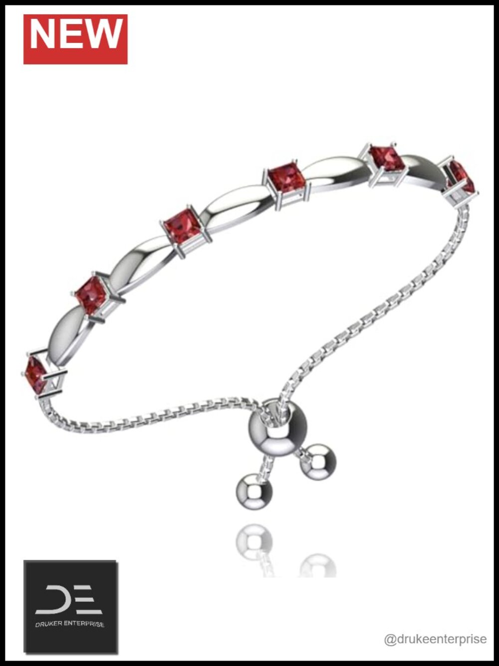 925 Sterling Silver Tennis Bracelet Birthstone Garnet Adjustable Bolo